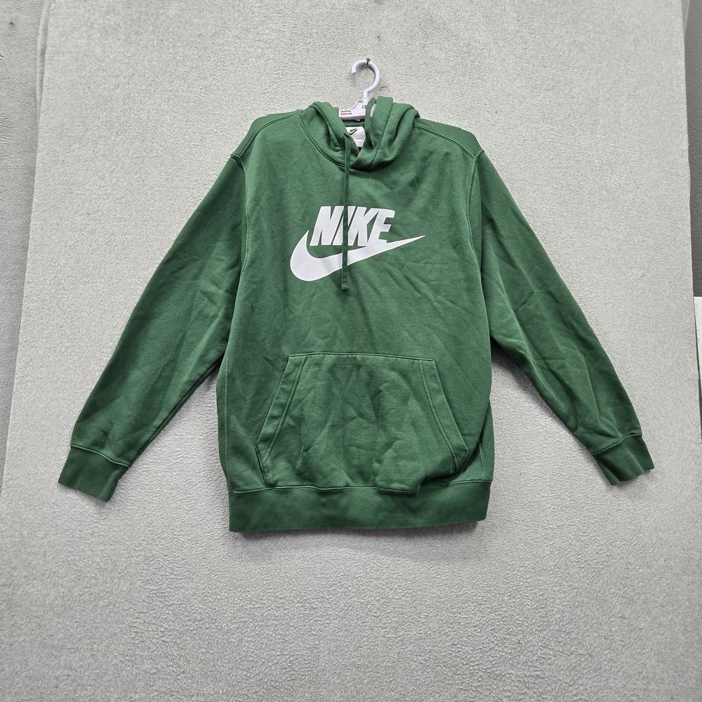 Nike Men Hoodie L Green Fleece Activewear‎ Big Center Logo Swoosh Pullover